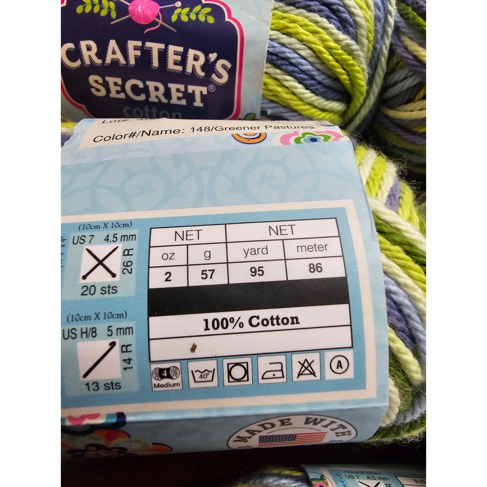 Crafter's Secret Cotton Yarn Greener Pastures Variegated 7 Skeins 100% Cotton - Picture 4 of 5